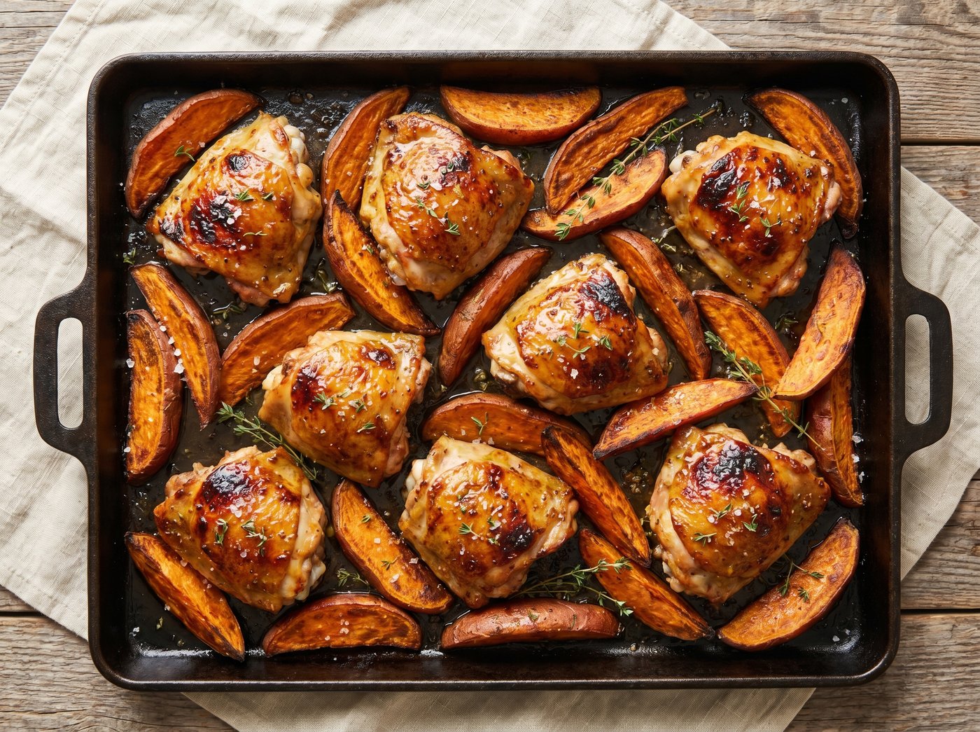 Sheet-pan honey-mustard chicken with roasted sweet potatoes — one of the 10 meals inside the free PDF