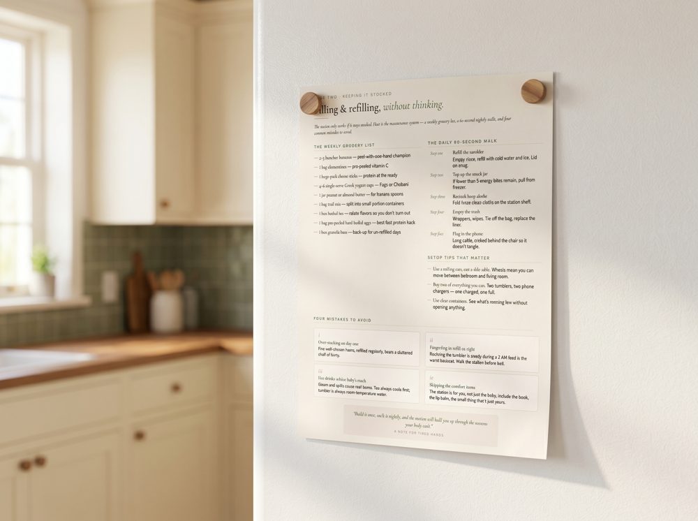 Hydration & Snack Station printable taped to a fridge